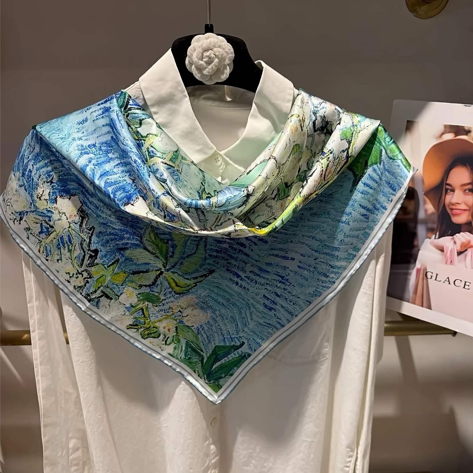 100% 뽕나무 실크 여성 실크 스카프 목도리 인쇄 뜨거운 판매 체인 패턴 브랜드 실크 머플러 대형 에어컨 케이프 스카프