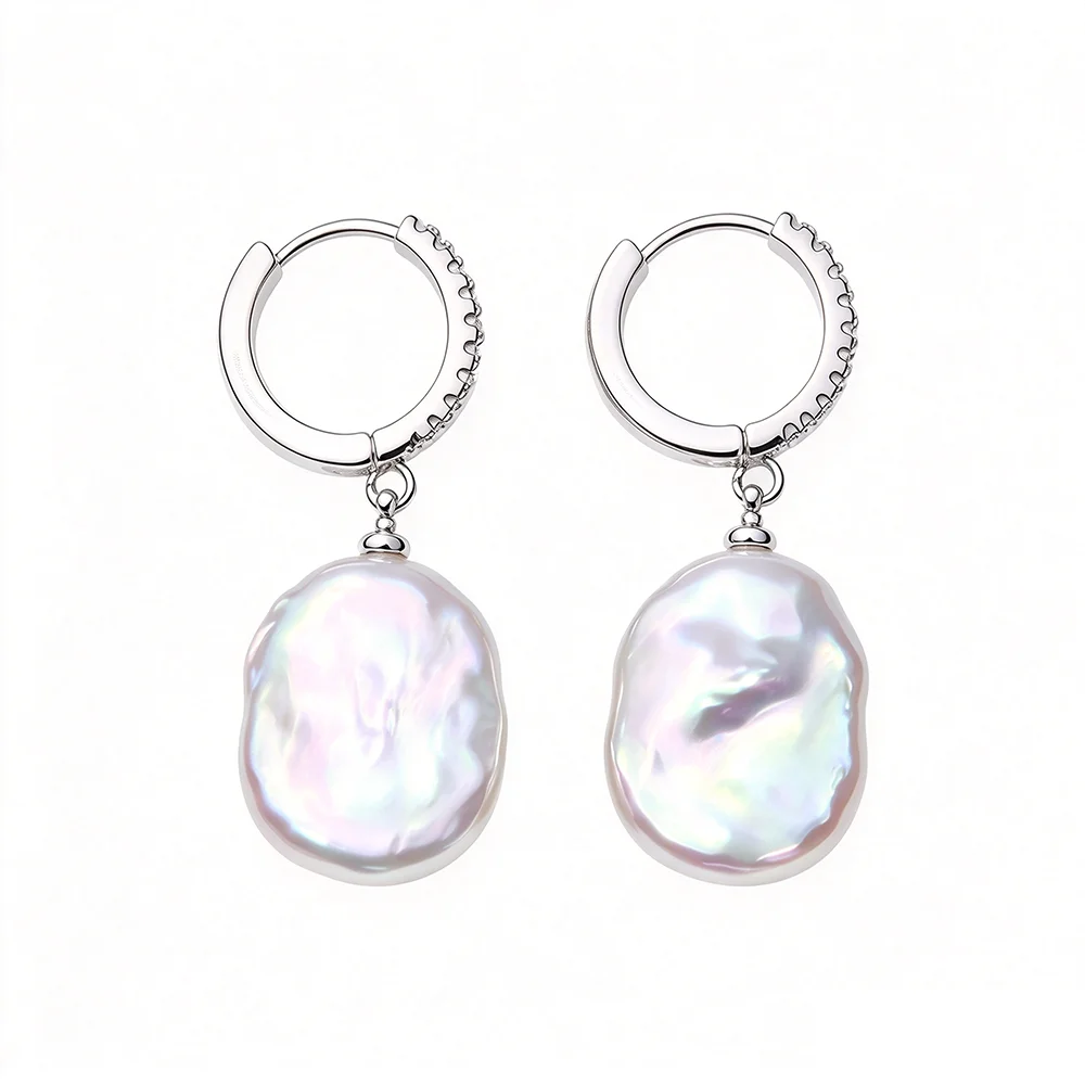White Baroque Silver 925 Pearl Earrings For Women,Real Cultured Natural Freshwater Earrings Woman Pearl Wife Mother Gift Purple