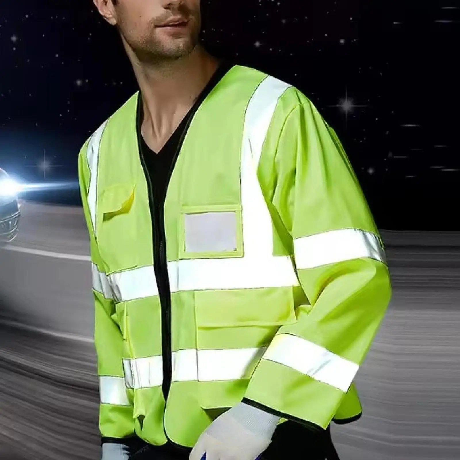 Reflective Vest Multi Pockets Long Sleeved Construction Vest High Visibility Vest for Surveyors Railway Traffic Control