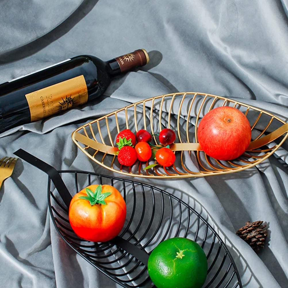 Cesta de comida para aperitivos con forma de hoja, diseño atractivo, plato de Color dorado, bandeja de frutas secas