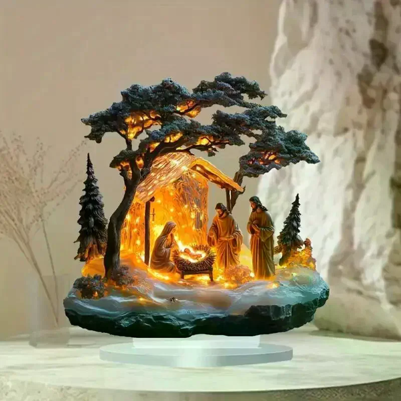 Desktop Decor Family Statue Jesus Tree Of Life Newborn Acrylic Flat Plate Desktop Decoration Ornaments For Home Decor