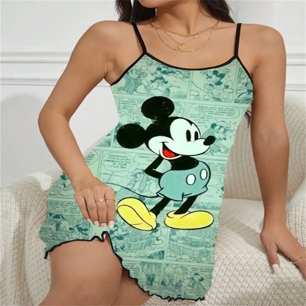 Babydoll Mickey Sleepwear Women's Nightgown Woman Night Pajama Sets One Pieces Sexy Luxury Woman Nightie Ruffled Edge Erotic