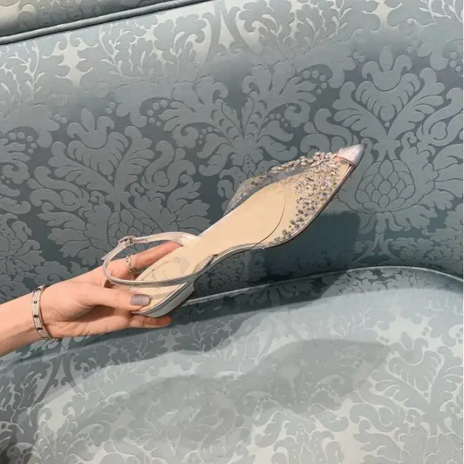 2022 Transparent Sandals Stiletto Female Summer New Baotou Girl Fresh Single Shoes Rhinestone Pointed Toe High Heel Shoes