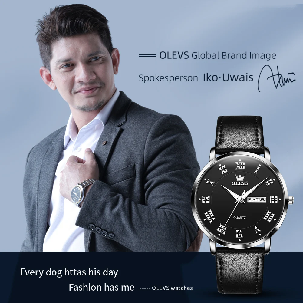 OLEVS Top Brand Men's Watches Simple Fashion Original Wristwatch for Man Waterproof Leather Strap Luminous Date Week Trend