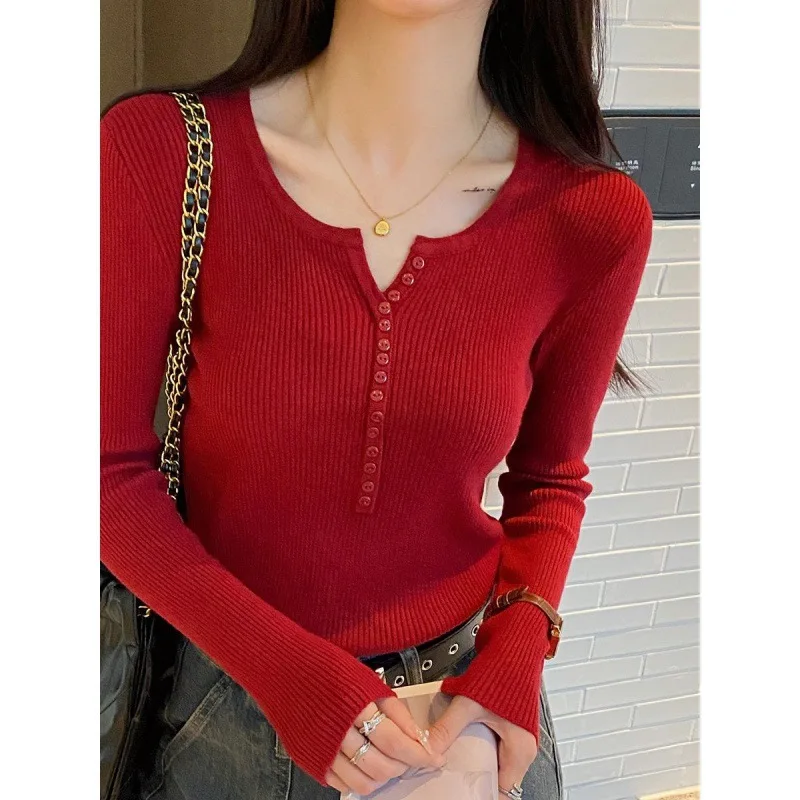 

Red Knitted Sweater Long Sve Women's Faionable Inner Wear for Autumn Winter New Year 2025 High-End Feeling Mom's Sle