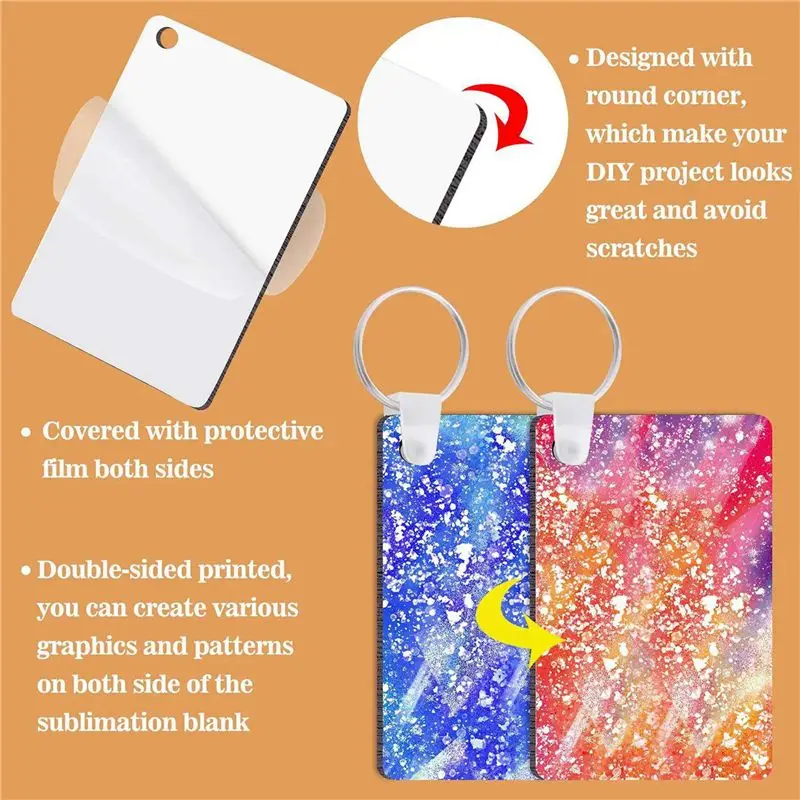 160 Pack Sublimation Keychain Blank Double Sided Heat Transfer Blank MDF Blank Board Key Ring Blank Sublimation DIY
