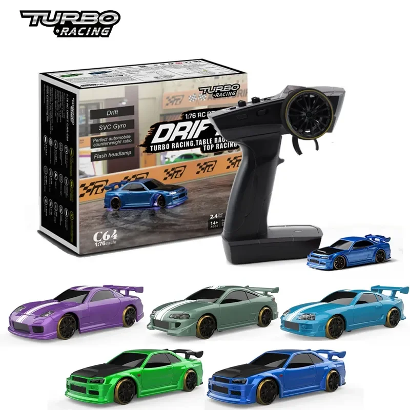 

Mini Drift RC Car 1:76 Scale Turbo Racing C61 C62 with Gyro Full Control Remote RTR Strobe Light Low Chassis