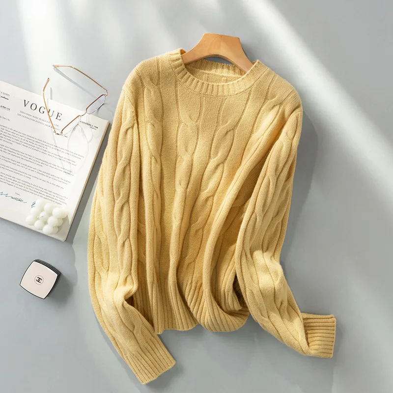 

Женский свитер из чистой шерсти с круглым вырезом, джемпер