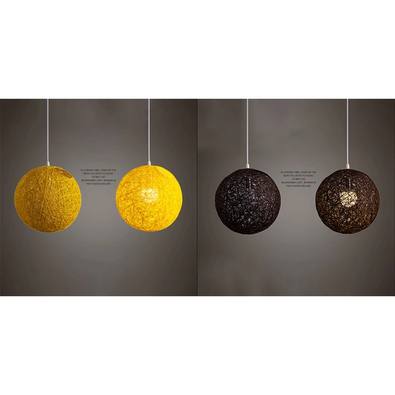 2X lampu gantung bola rotan/bambu kuning, lampu gantung sarang rotan bentuk bola kreativitas Individual