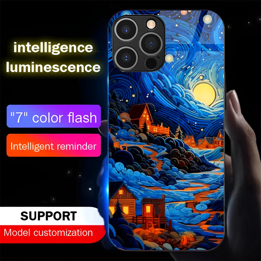 

Wonderland Landscape Sound Control LED Flash Cases Luminous Glass Cover For iPhone 16 E 15 14 13 12 11 Pro Max X XS XR Plus SE
