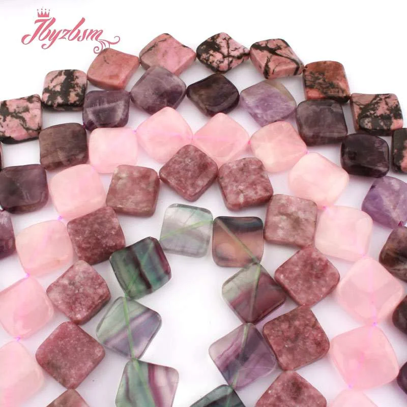 15mm Natural Fluorite Quartz Rhodonite Jaspers Stone Beads Rhombus Wave Loose Strand 15 Inch For DIY Necklace Jewelry Making