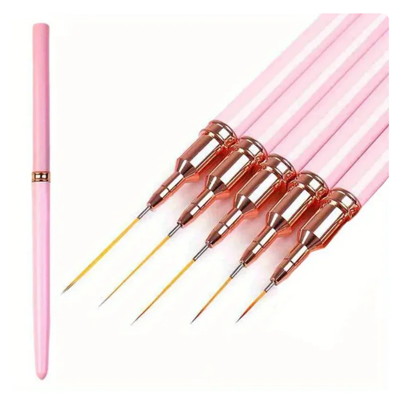 5Pcs/Set Nail Art Liner Brushes Set Elongated Lines Striping Drawing UV Gel Painting Nail Design Pen Professional Manicure Tool
