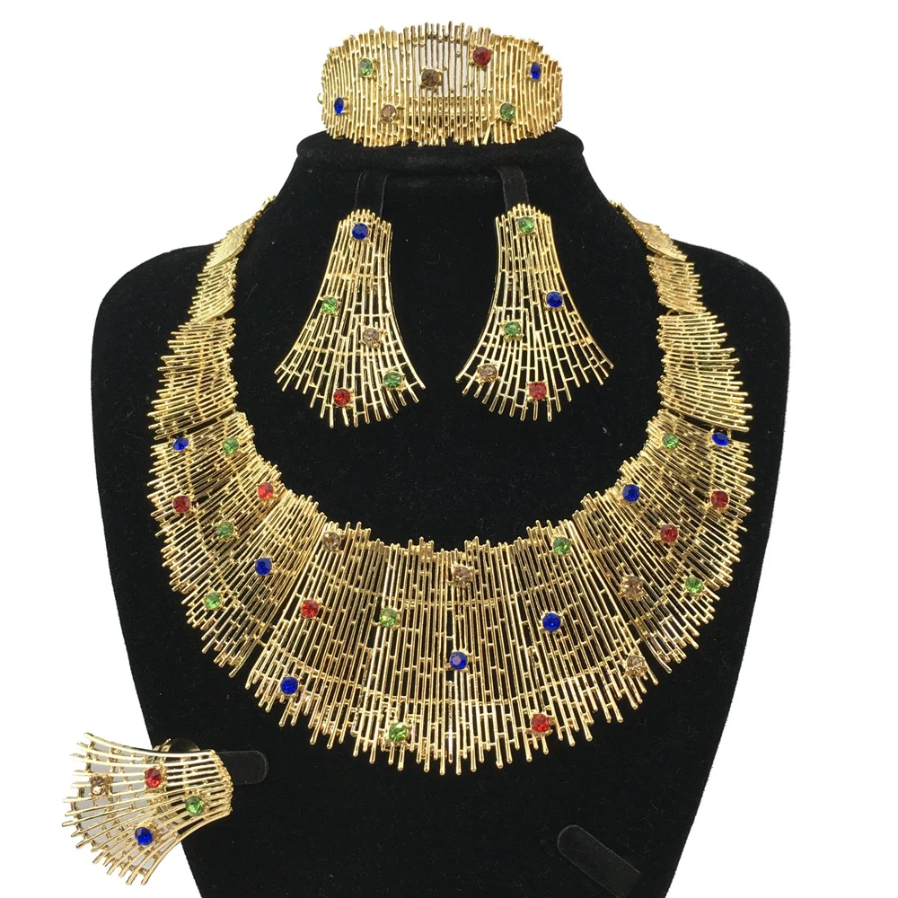 

Latest Italian Gold Plated Jewelry Set Woman Large Necklace Dubai Jewelry Wedding Party Jewelry Gift FHK18461