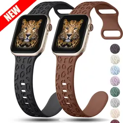 Engraved Leopard Strap For Apple Watch Band ultra 2 49mm 44mm 38/40 Sport Silicone Bracelet iWatch Series 9 8 7 se 6 5 4 45-41MM
