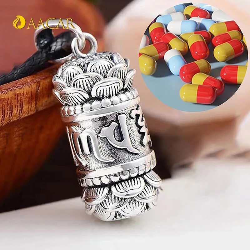 Hollow Copper Plated Lotus Sutra Cylinder Pendant Keychain Handmade Vintage Pill Box Container Bottle (no string) DIY Necklace