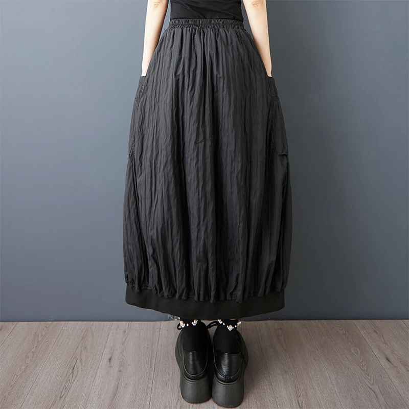 

Black Vintage Oversized Elastic High Waist Casual Loose Long Woman Spring Summer Autumn Skirts Womens 2025 Skirt Clothing Faldas