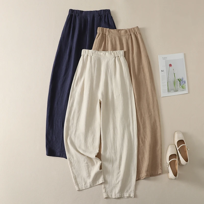 Cotton Linen High Waist Casual Pants Women's Summer New Korean Style Fashionable Elegant Design Sense Loose Straight Leg Pants
