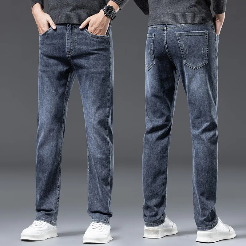 Pantalones vaqueros de moda de gama alta para hombre, pantalones largos informales elásticos versátiles, ligeros, de lujo, a la moda, para otoño