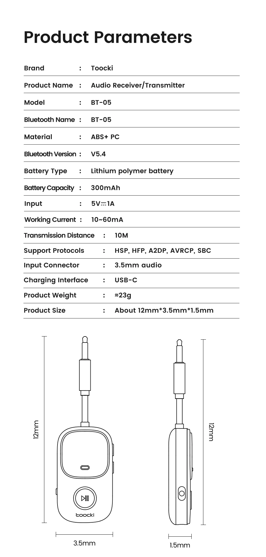Toocki Bluetooth 5.4 Audio Receiver Sender 2-In-1 Display 3,5mm AUX Wireless Audio Adapter Für Auto Flugzeug Lautsprecher TV PC – Detail 16