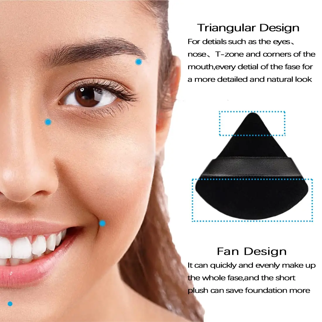 Black Triangle Makeup Puff - Multi-Angle Sponge for Precise Contouring & Hard-to-Reach Areas - Versatile Foundation Blender​​