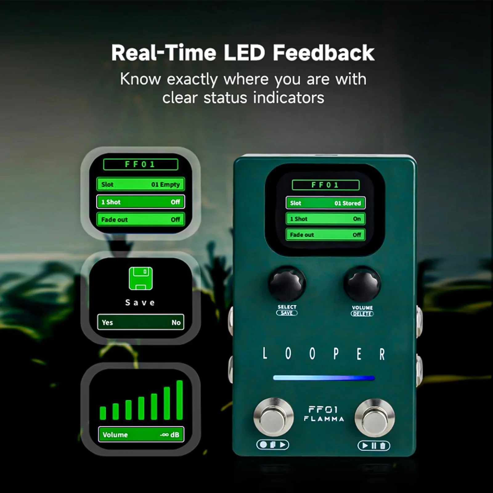 Гитарная педаль Flamma Looper Ff01 Педаль Looper с 40 слотами, время циклирования 160 минут, стерео гитарные педали с экраном для живой