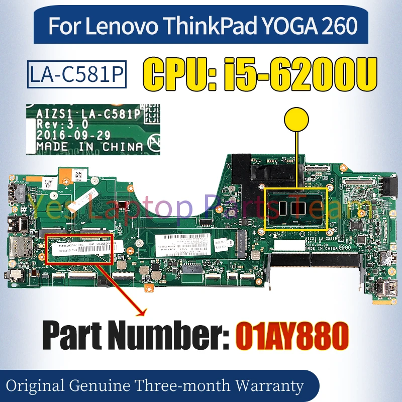 Imagem -02 - Motherboard para Lenovo Thinkpad Ioga 260 01ay880 Sr2ye I56200u 100 Testado Aizs1 La-c581p