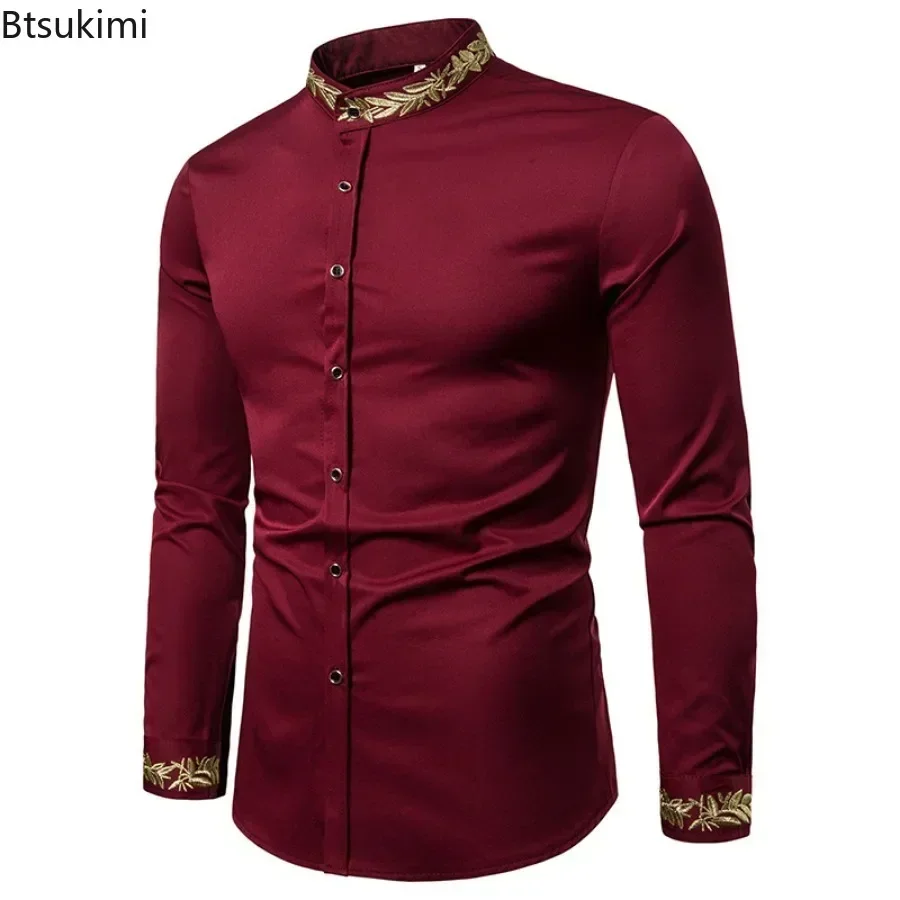 2024 Men\'s Summer Casual Long Sleeve Shirts Slim Fit Turn Down Collar Shirts Formal Office Business Shirts for Men Tops Big Size