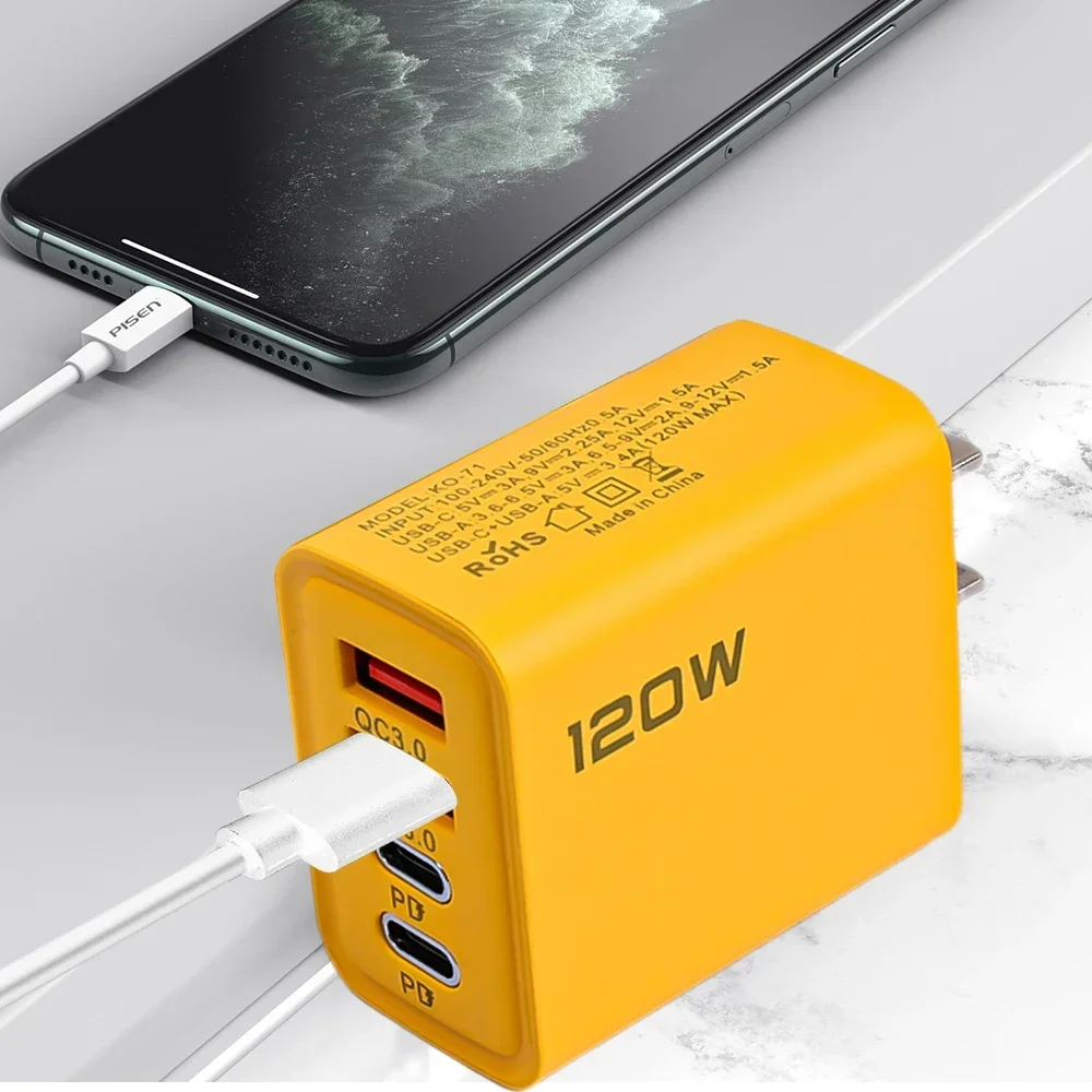 120W QC 3.0 Quick Charging Phone Charger PD USB Type C Chargers Wall Adapter 4 Ports PD Power Adapter for iPhone 15 14 13 Xiaomi