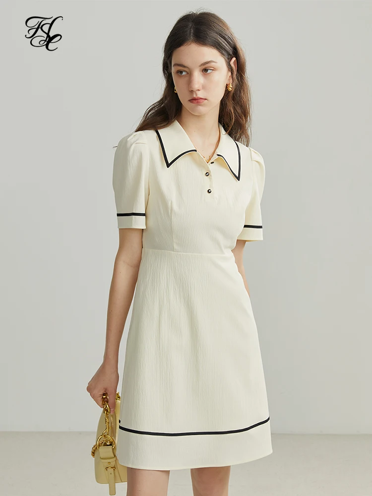 

FSLE POLO Collar College Style Women's Dress Age-reducing 2022 Summer New Product Contrast Color Ribbon Commute Female Skirts