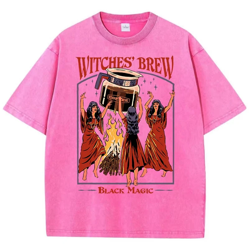 Witches Brew Coffee Black Magic Washed Retro Snow Mens T Shirt Summer Clothes Casual Tee Clothes T-Shirt Cotton Breathable Tops