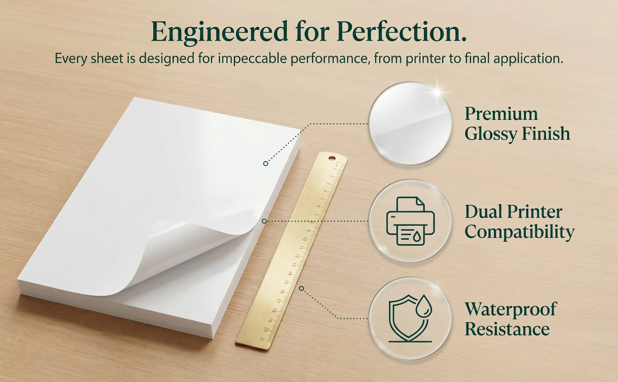 100Sheets Blank Vinyl Sticker Paper Printable Waterproof Wear Resistant Multi-Function Label Paper for Printer Address Name