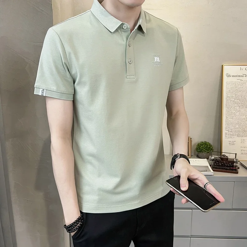 

Летняя мужская футболка с вышитым воротником, модная, свободного кроя, из хлопка и полиэстера, молодежная, трендовая.