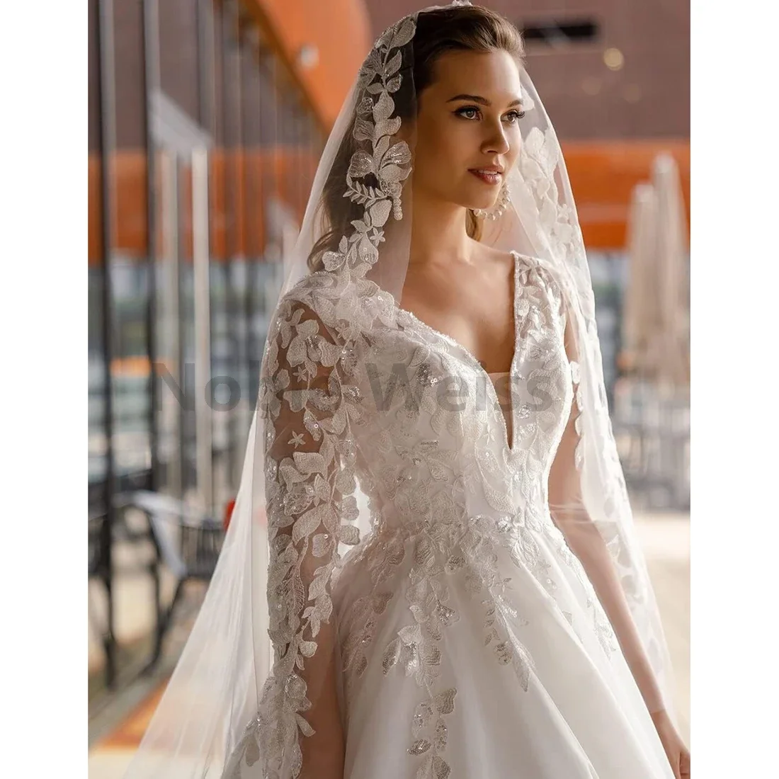 Boho Wedding Dresses for Bride Lace Appliques Long Sleeve A-Line Bridal Dresses for Wedding
