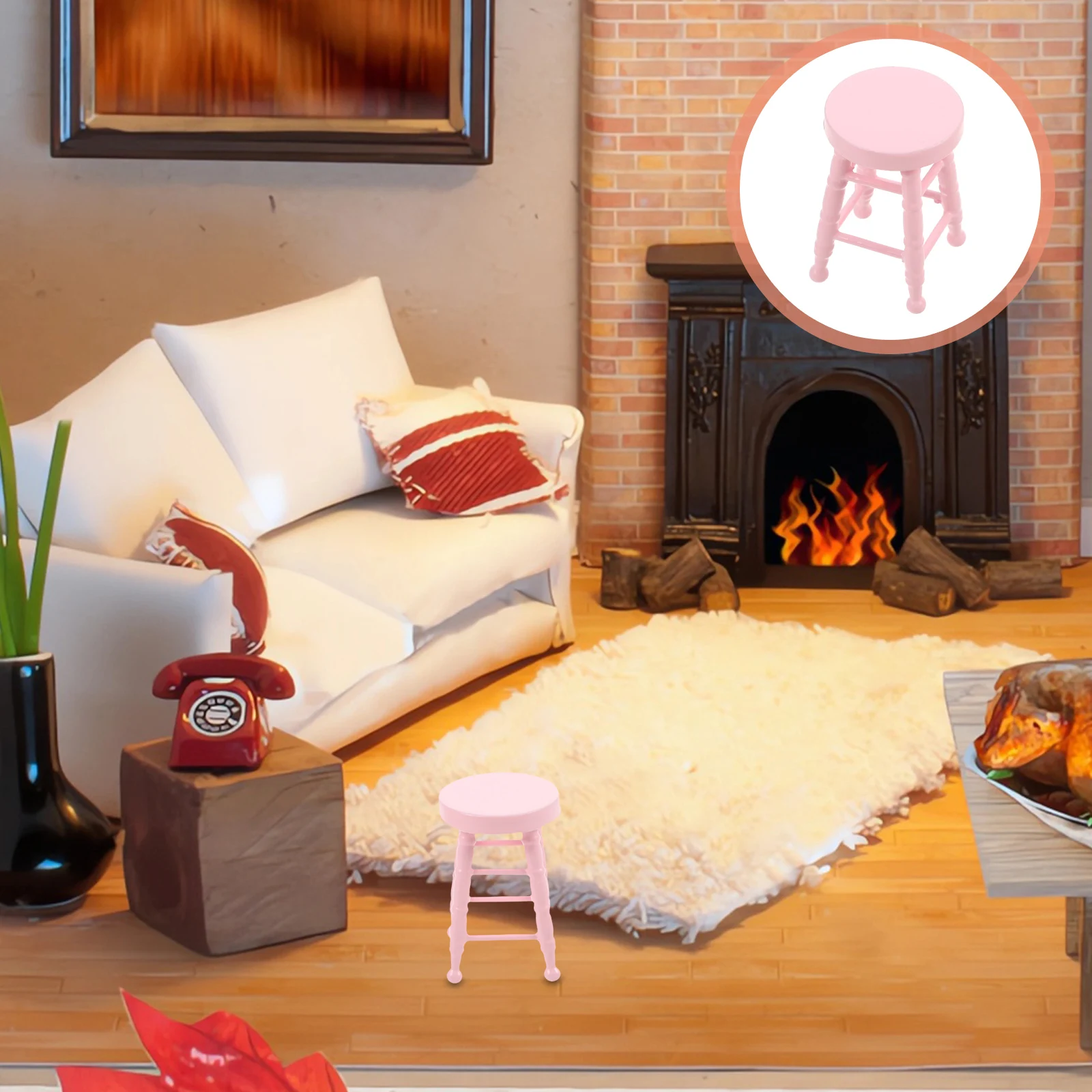 

House Mini Solid Wood Furniture Ornament Ornaments Prop Pink Dollhouse Simulation Chair