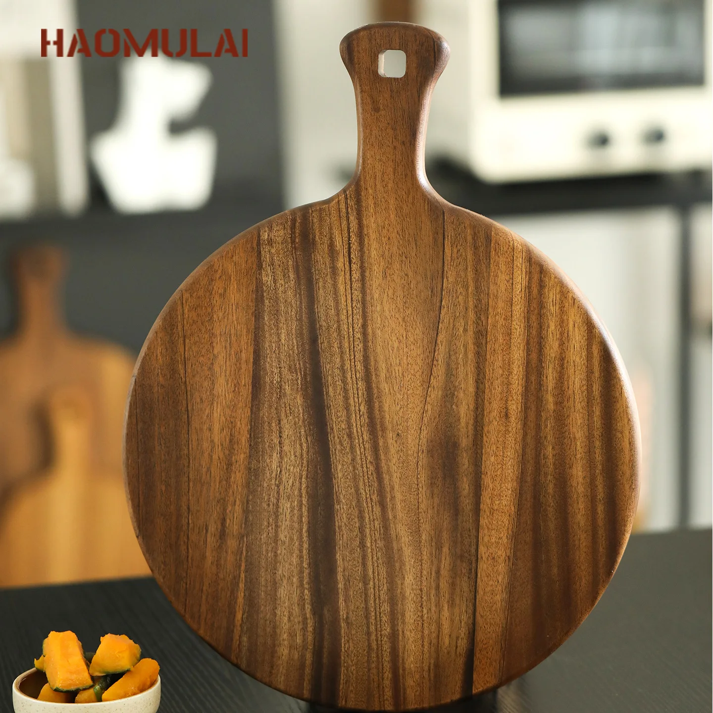 Round Pizza Pan Commercial Solid Wood Pizza Board Tray Wooden 9/10/12 Inch Steak Dinner Board Fruit Complementary Board