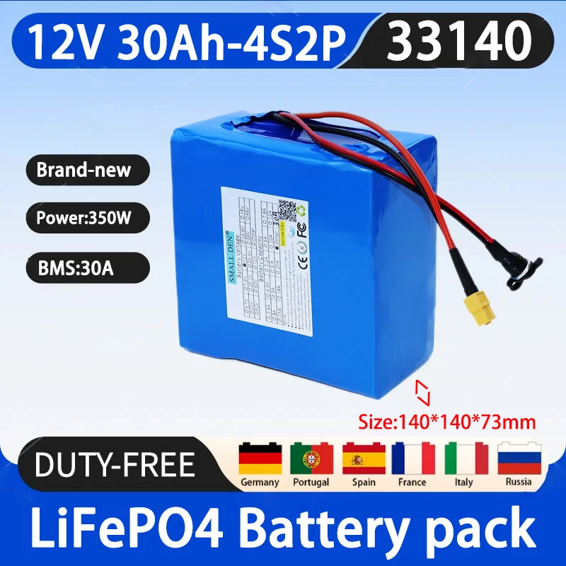 

NEW 12,8 V 30Ah 33140 Lifepo4 batterie pack 4S2P Hohe kapazität With30A Gleichen port BMS Für E-boot UPS elektrische Spielzeug