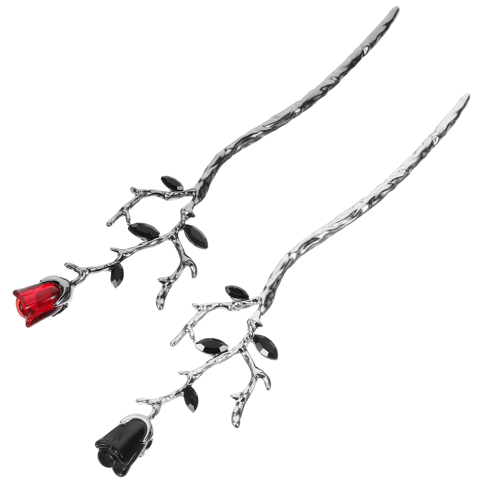 

2 Pcs Rose Branch Hairpin Women Accessories Flower Chopstick Number Stylish Bun Hairstyle Sticks Alloy