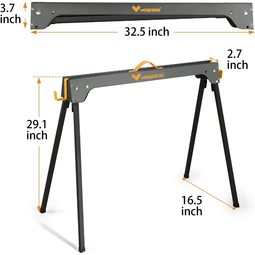 

Saw Horses 2 Pack, Heavy Duty Folding Portable Saw Horses Table 2200 Lbs Load Capacity with 2x4 Support Legs