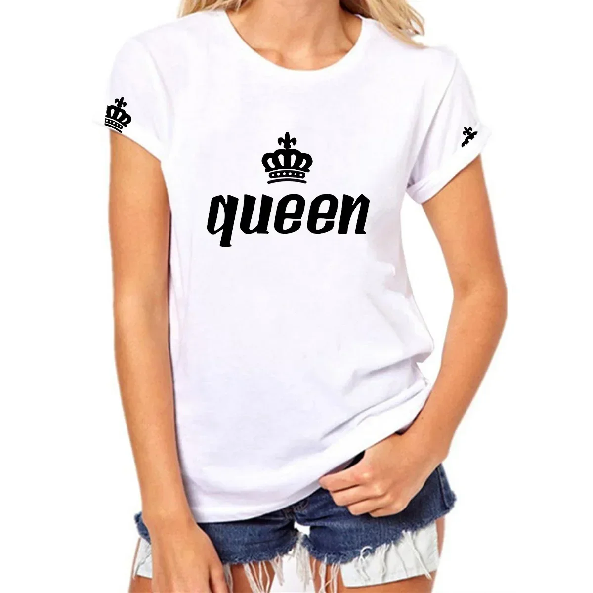 Women's Casual Short Sleeve T Shirts King Queen Lovers Couple's Matching Summer T-Shirts Cotton Tops