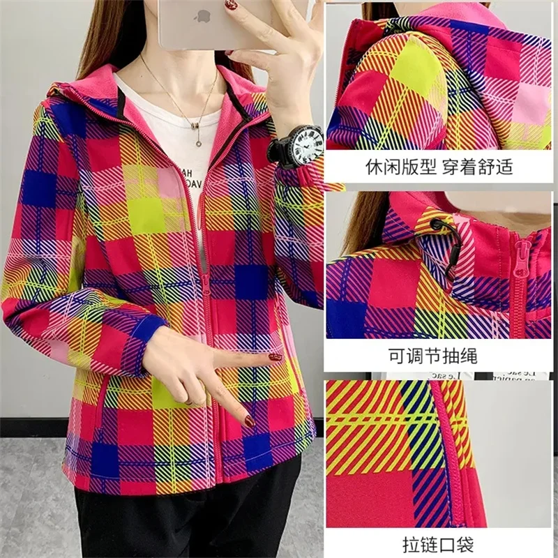 Neue Frühling Herbst Winter Plaid Jacke Mode Frauen Im Freien Winddicht Warme Fleece Bergsteigen Sport Mantel Oberbekleidung