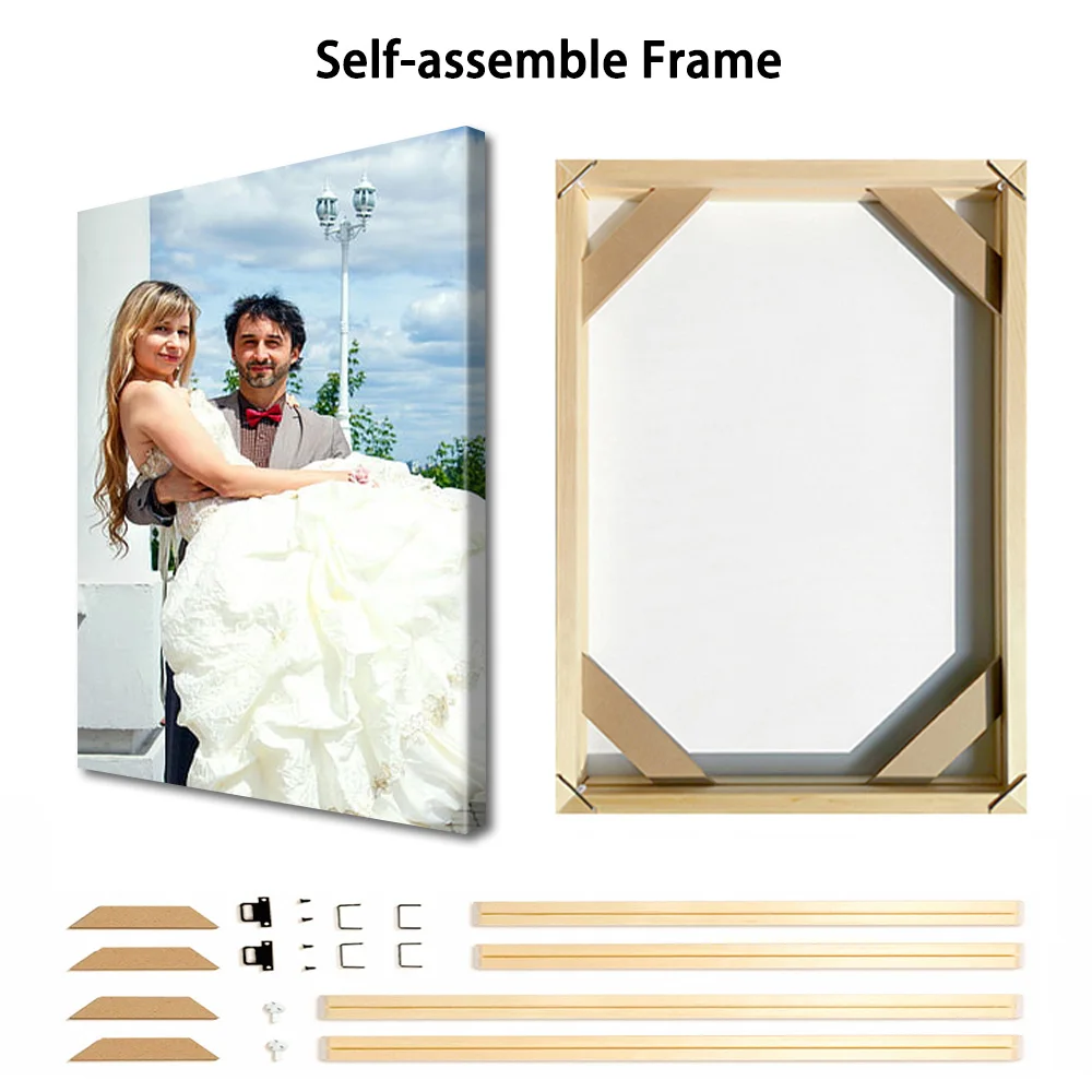1 Pc Customized Photos on Canvas with DIY Wood Frame or frameless poster,Personalized Custom Photos for Your Lover,family,friend