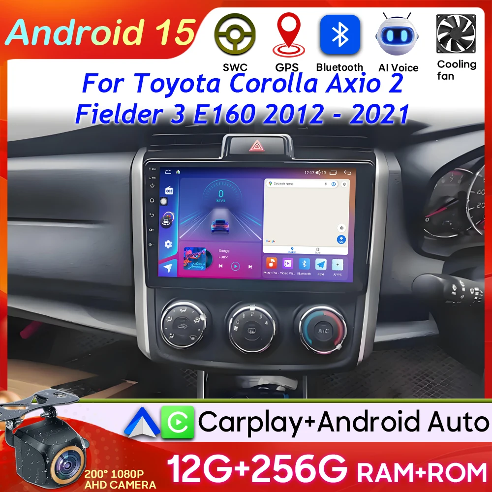 Android 15 For Toyota Corolla Axio 2 Fielder 3 E160 2012 - 2021 GPS Navigation Carplay Video Car Radio Display Car Monitor DSP
