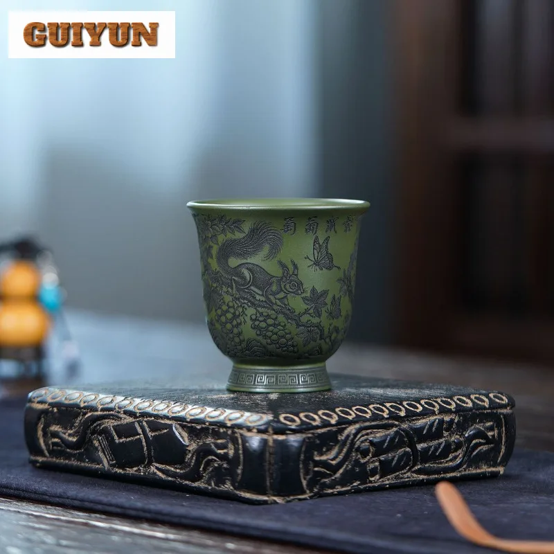 

180ml Yixing Purple Clay Squirrel Grape Teacup Handmade Tea Bowl Single Cups Tea-tasting Smelling Cup Chazhan Master Cup For Tea