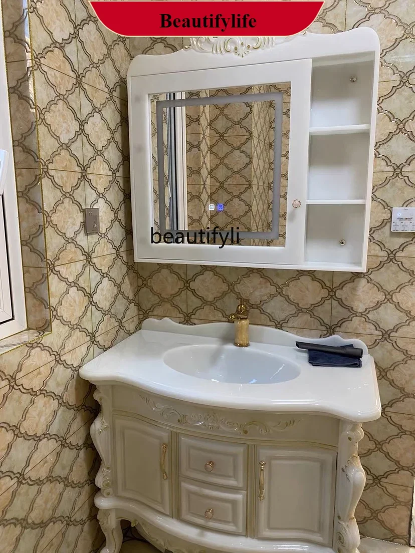 

A185 European bathroom cabinet combination jade integrated basin toilet washbasin mirror cabinet