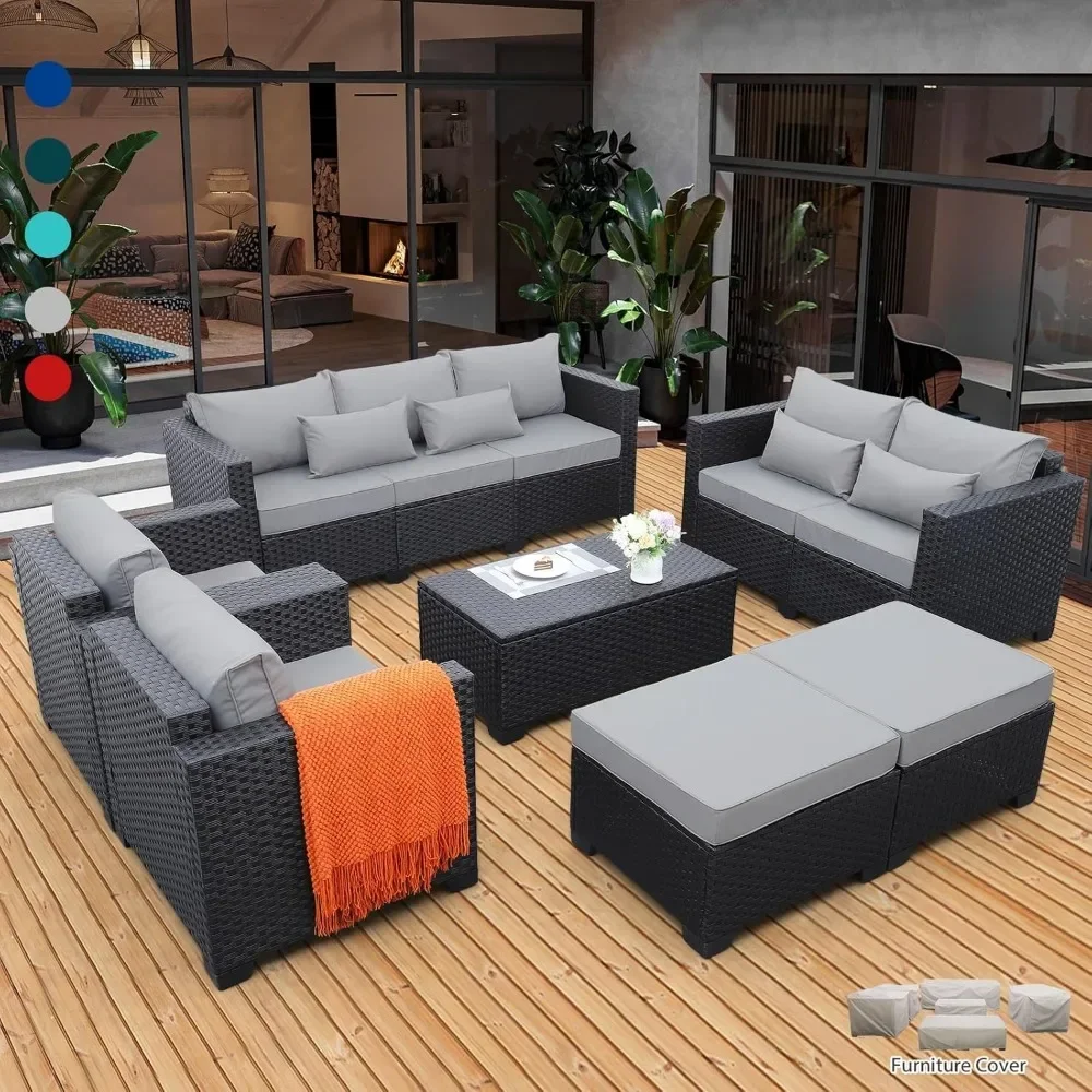 Terrassen möbel Sets 7 Stück Gartenmöbel Schnitt Terrassen sofas Set Aufbewahrung tisch rutsch feste graue Kissen