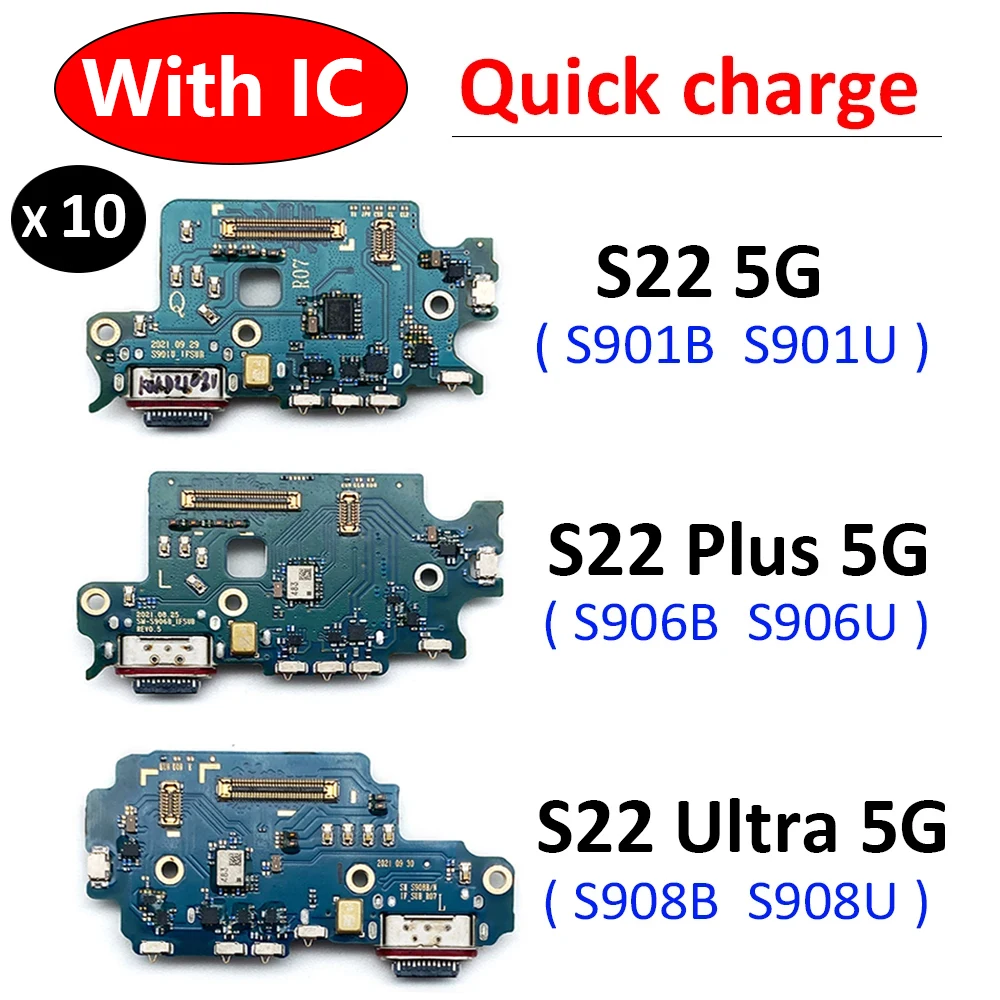 

10Pcs, USB Charge Connector Charging Board Port Dock Flex Cable For Samsung S22 Plus Ultra 5G S908B S901B S906B