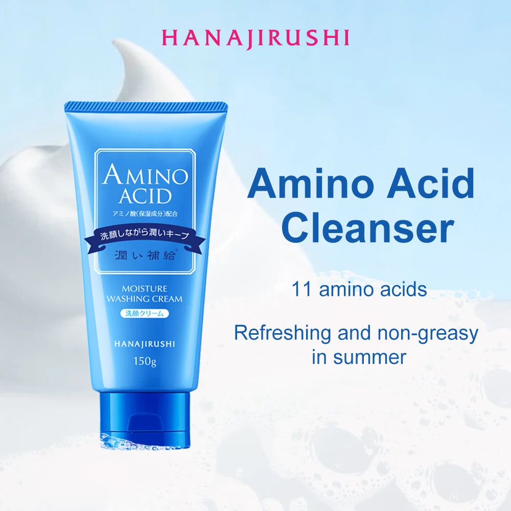 HANAJIRUSHI Amino Acid Foam Cleanser Hyaluronic Acid Face Wash For Dry/Oil/Combination Skin Limpiador Facial Sponge 150ml