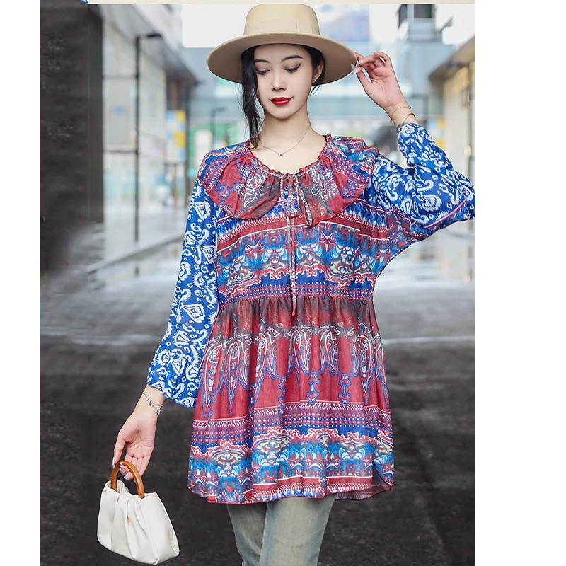 

Spring and Autumn 2024 New Women Lotus Leaf Collar Fashionable Elegant Three Quarter Sleeve Warm Knitted Top One Size