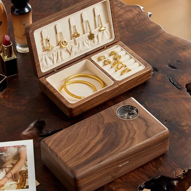 

1Pc High-End Walnut Wood Jewelry Box Small Exquisite Gift Box for Earring Necklace Bracelet Accessory Storage