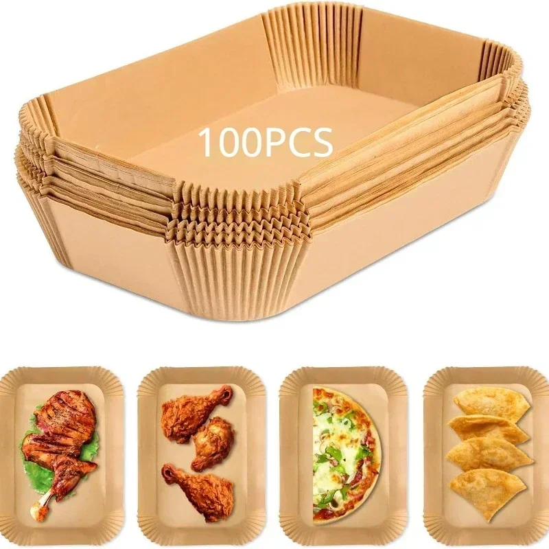 50/100PCS Rectangle Air Fryer Liners Oil Proof Bakeware Paper Tray Dedicated To Microwave Ovens Silicone Oil Barbecue Plate